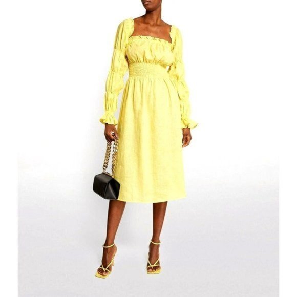 Sleeper Womens Michelin Linen Dress Small Yellow - Picture 2 of 12